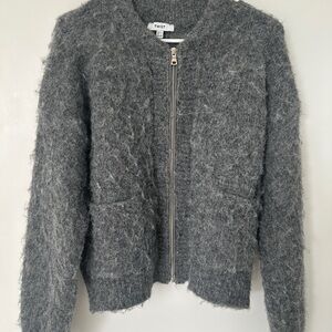 Twist Gray Fuzzy Zip-Up Jacket